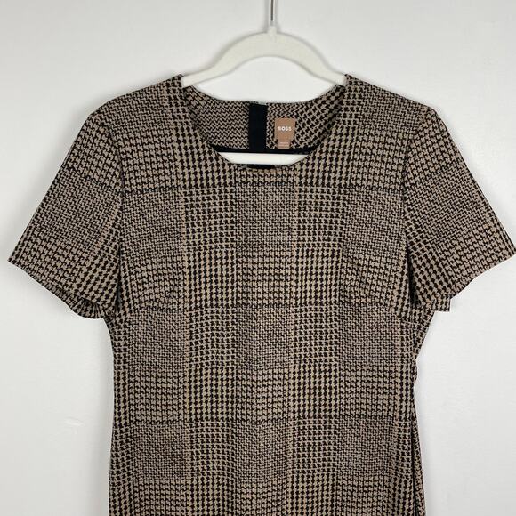 Hugo Boss Dixetta Sheath Midi Dress Brown Black Houndstooth US 8 Short Sleeve - Picture 15 of 16